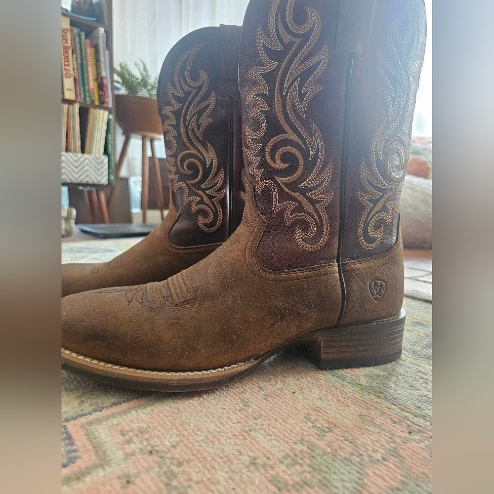 Ariat Men's Bartop Barrel Lasco Tan and Brown Western Boots